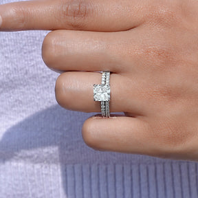 Close-Up View of Radiant Cut Lab Diamond Wedding Ring Set