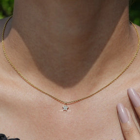 View of Star Shaped Round Cut Diamond Pendant​ In Yellow Gold