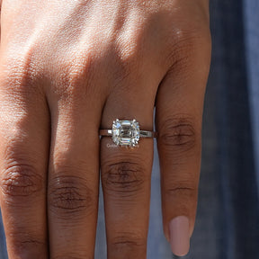 View of Asscher Cut Moissanite Solitaire Ring In finger