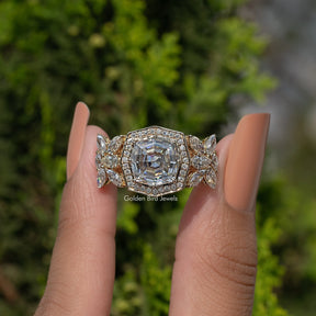 Step Cut Cushion Moissanite Art Deco Ring For Her