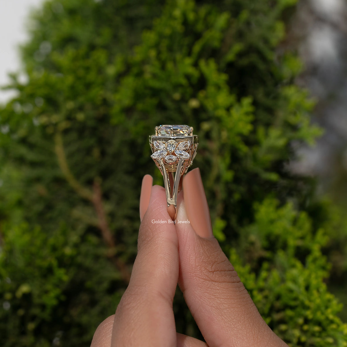 Step Cut Cushion Moissanite Art Deco Ring For Her