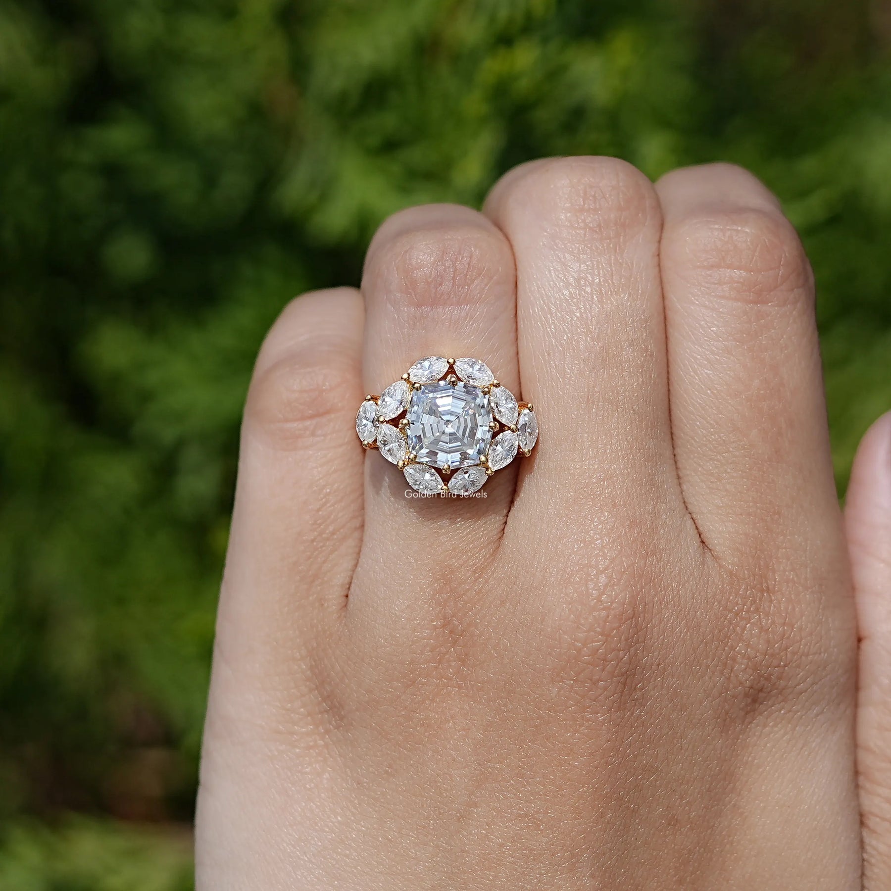 Step Cut Cushion Moissanite Engagement Ring