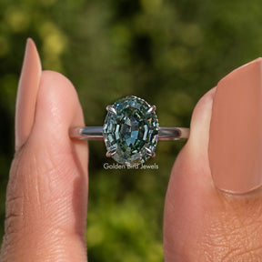 Step Cut Oval Hidden Halo Solitaire Ring