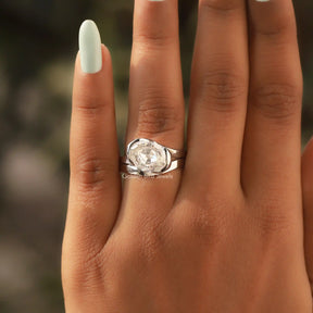 Detailed View Of Step Cut Oval Moissanite Bypass Ring In White Gold