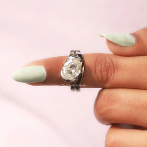 In finger front View of Oval Cut Moissanite Wedding Band
