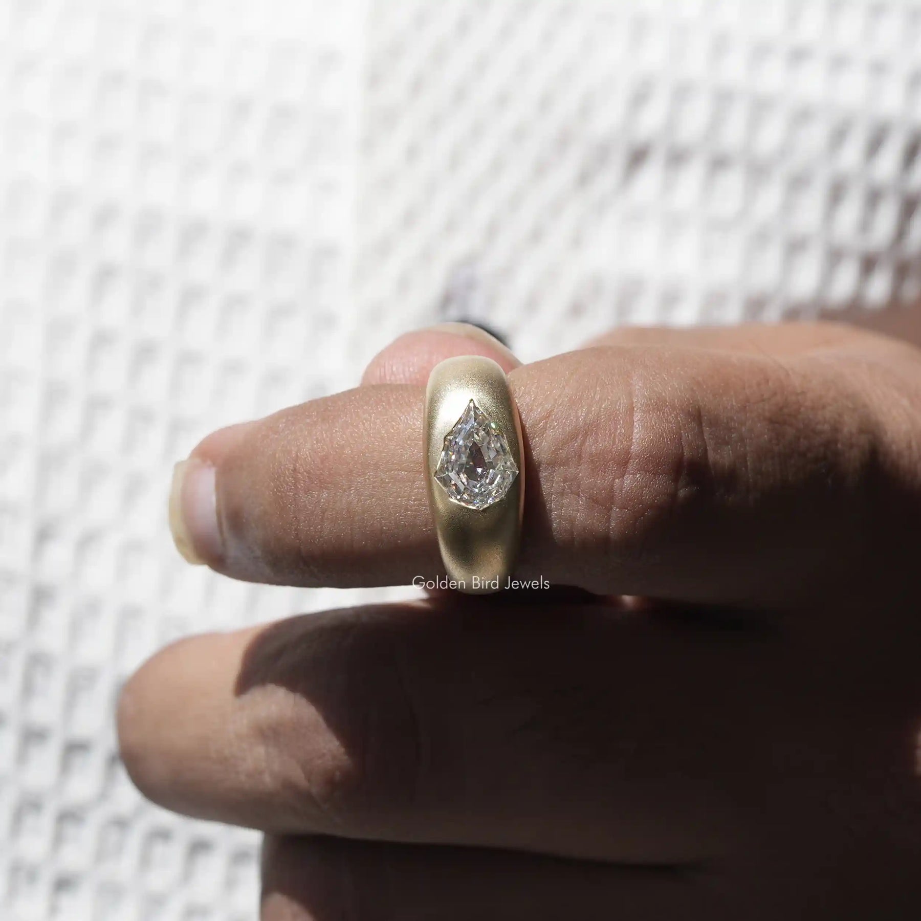 Colorless Step Cut Pear Vintage Moissanite Men's Ring