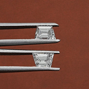 Detailed View Of Step Cut Trapezoid Lab Diamond Matching Pair