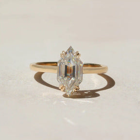 View of Step Cut Dutch Marquise Moissanite Ring Iin Yellow Gold