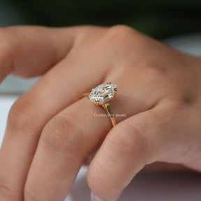 View of Step Cut Dutch Marquise Moissanite Ring In Yellow Gold