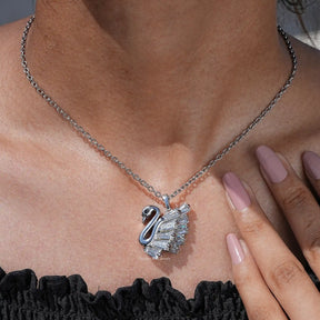 In neck view of Baguette cut moissanite halo pendant 