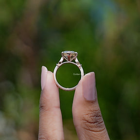 Back view of Cushion Cut Moissanite ring in secure setting 