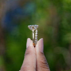 Side View of Engagement ring crafted With Old Mine Cushion Moissanite 