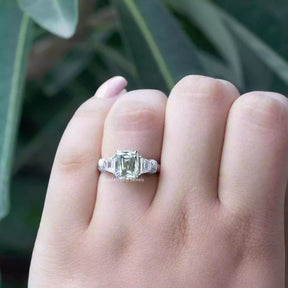 Trapezoid And Round Cut Three Stone Engagement Ring In white Gold