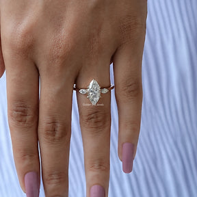 View of Marquise Cut Moissanite Engagement Ring In Finger