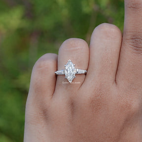 Three Stone Old Mine Marquise Moissanite Ring