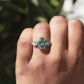 Detailed View Of Pear Cut Moissanite Engagement Ring In White Gold