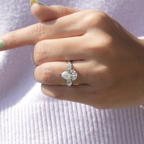 Pear Cut Lab Grown Diamond Engagement Ring In finger