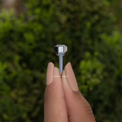 Shield Cut Moissanite Bezel Set Two Stone Ring