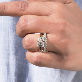 Old Mine Pear and Criss Cut Moissanite Ring In Finger
