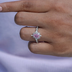 Detailed View Of Pink Tourmaline Pear Shaped Gemstone Accent Stone Ring