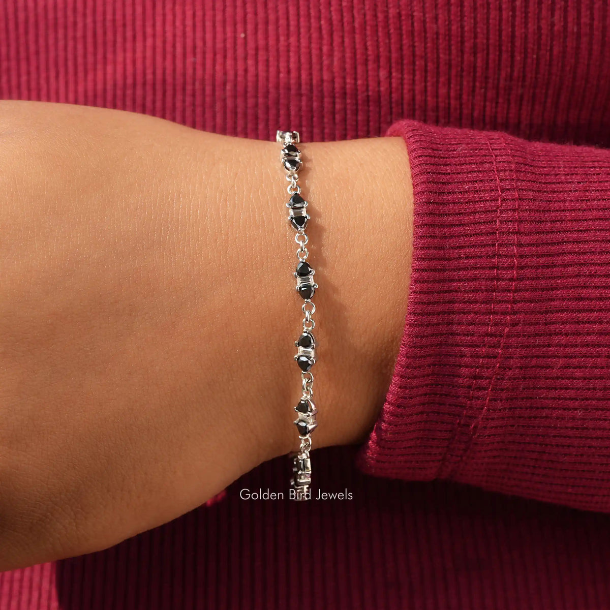 View of trillion cut moissanite linked Bracelet
