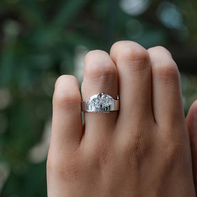Detailed View of Trillion Cut Two Stone Moissanite Ring In White Gold