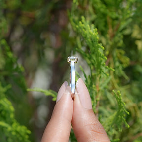 Side View of East West Yellow Radiant moissanite Solitaire Ring  
