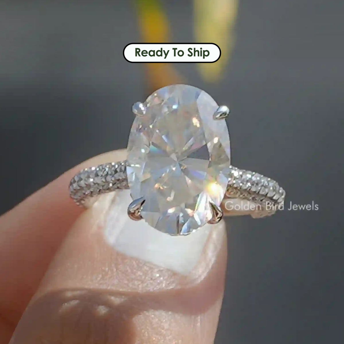Moissanite Hidden Halo Oval Cut Engagement Ring