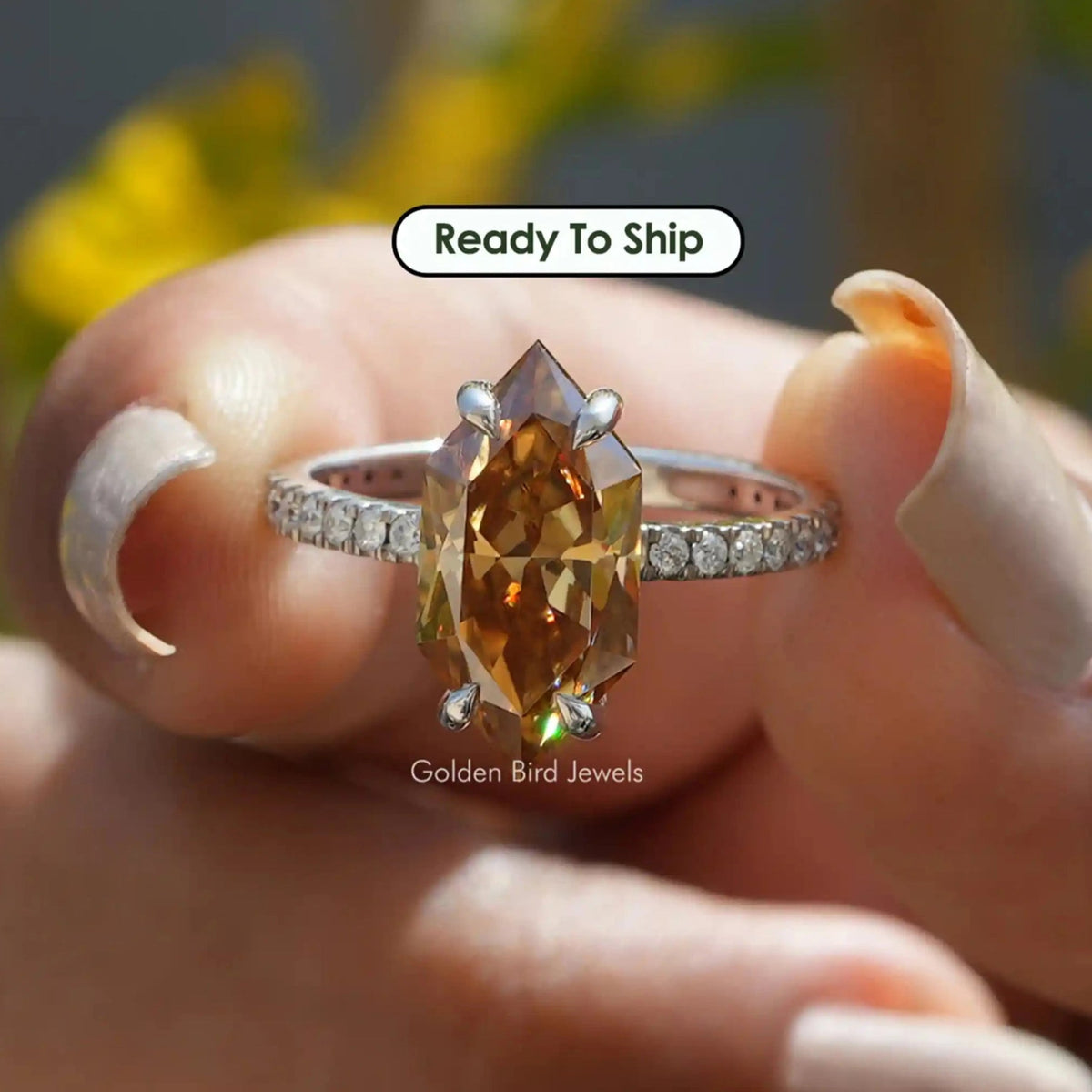 Dutch Marquise Cut Moissanite Solitaire Accent Ring