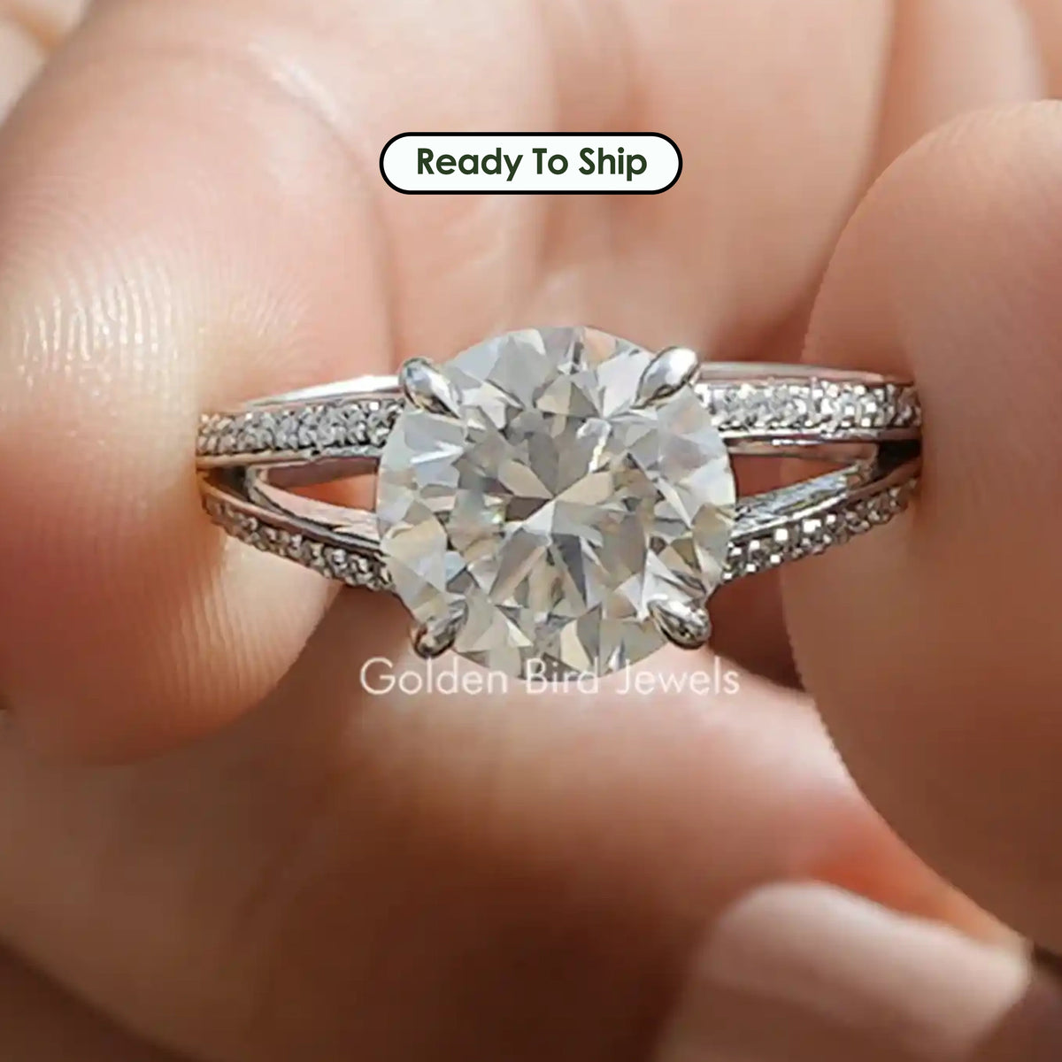 Round Cut Moissanite Accent Engagement Ring