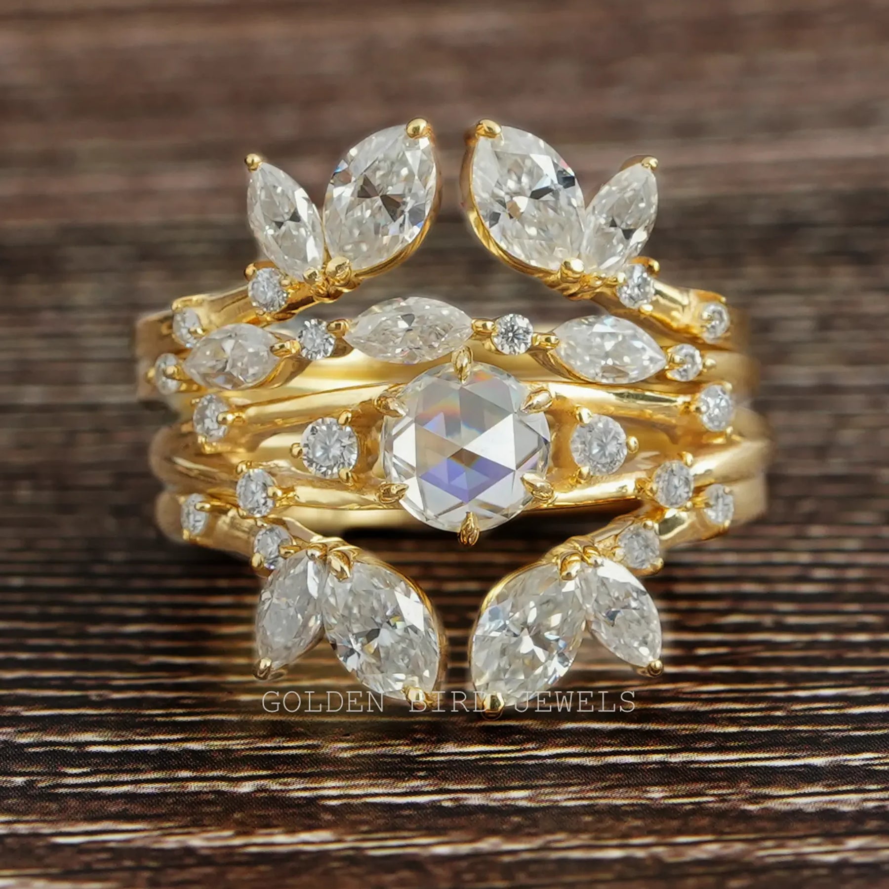 Rose Cut Multi Stone Moissanite Cocktail Bridal Set