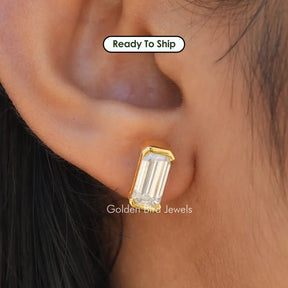 Moissanite Long Emerald Stud Earrings For Her