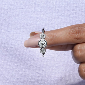 In finger front View of Old European Round Cut Lab Diamond Ring In White Gold