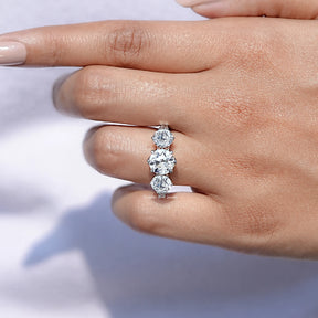 View of Round Cut Vintage Lab Diamond Five Stone Ring In White Gold
