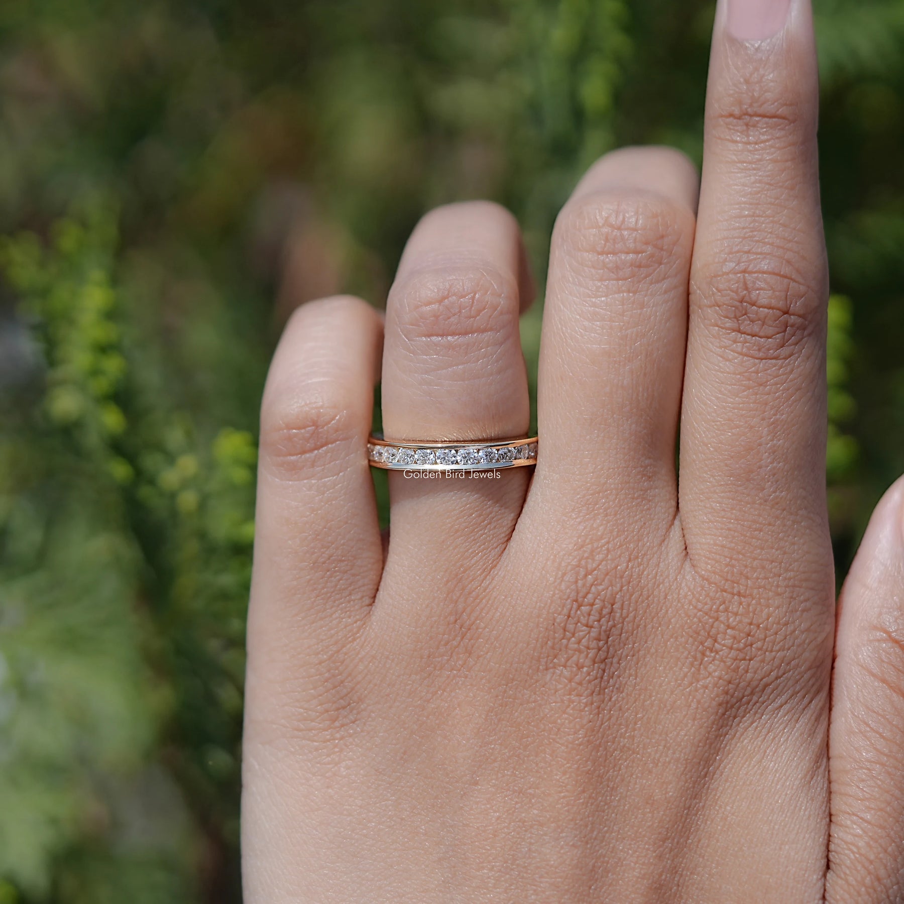 Round Cut Moissanite Half Eternity Channel Set Band