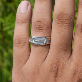View of Baguette Cut Lab Grown Diamond Men's Ring In Finger