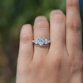 View of Oval And Tapered Baguette Cut Five Stone Ring In White Gold