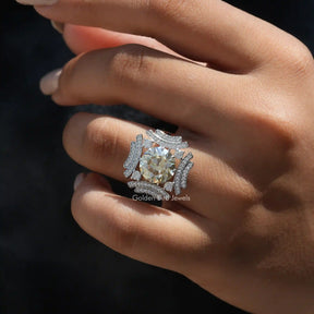 View of Round Cut Moissanite Engagement Ring In Finger
