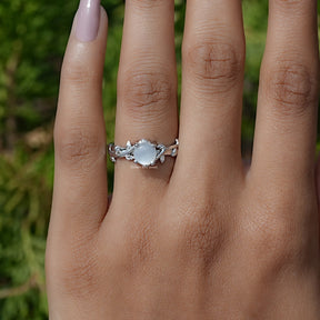 View of Moonstone Round Cut Gemstone Solitaire Ring In White Gold