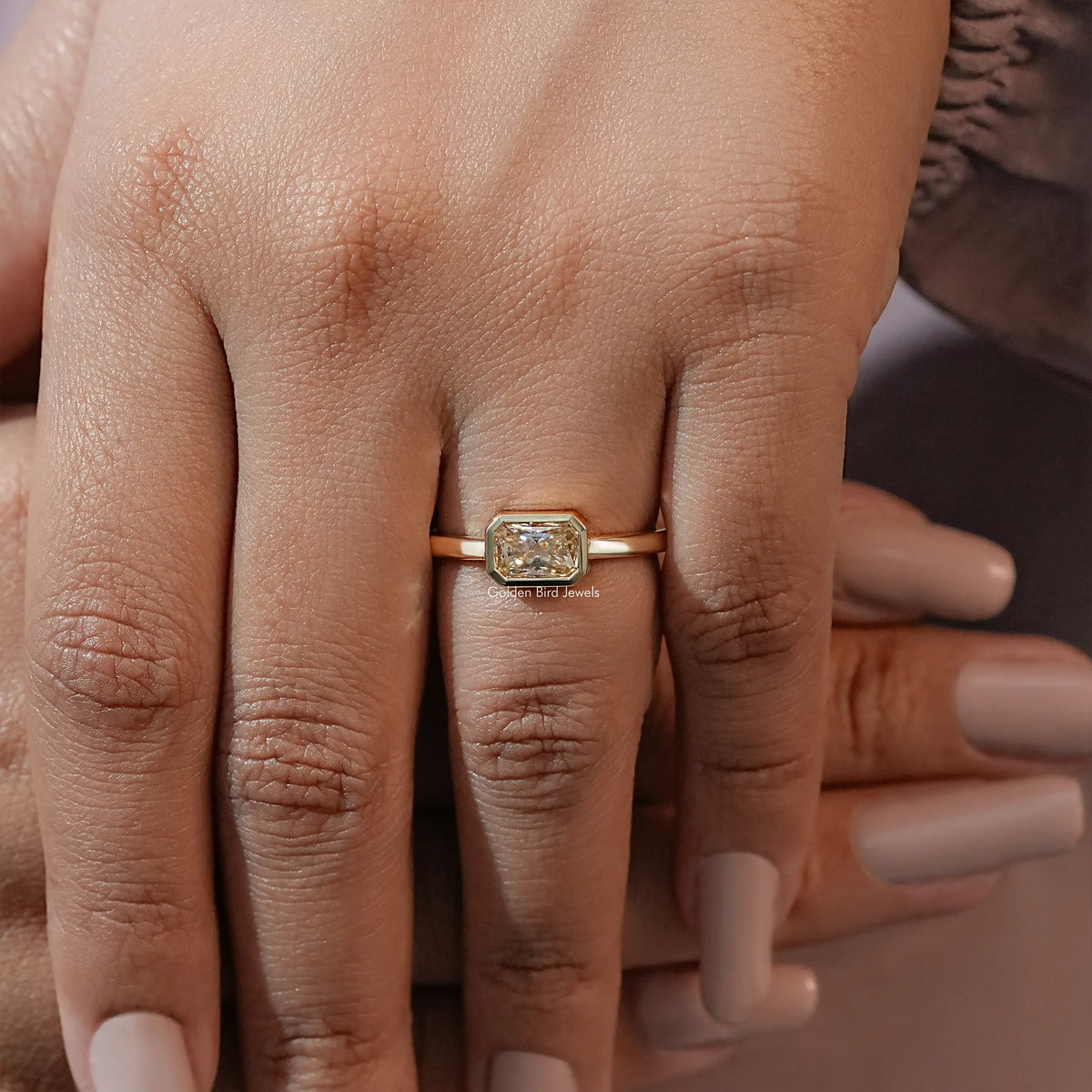 Radiant Cut Moissanite Bezel Set Solitaire Engagement Ring