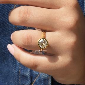 Cushion Cut Moissanite Hidden Halo Ring In finger