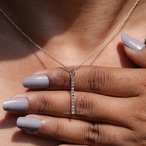 Full view of moissanite pendant in unique shape 