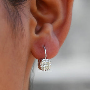 [Old Mine Cushion Cut Moissanite Dangle Earrings]-[Golden Bird Jewels]