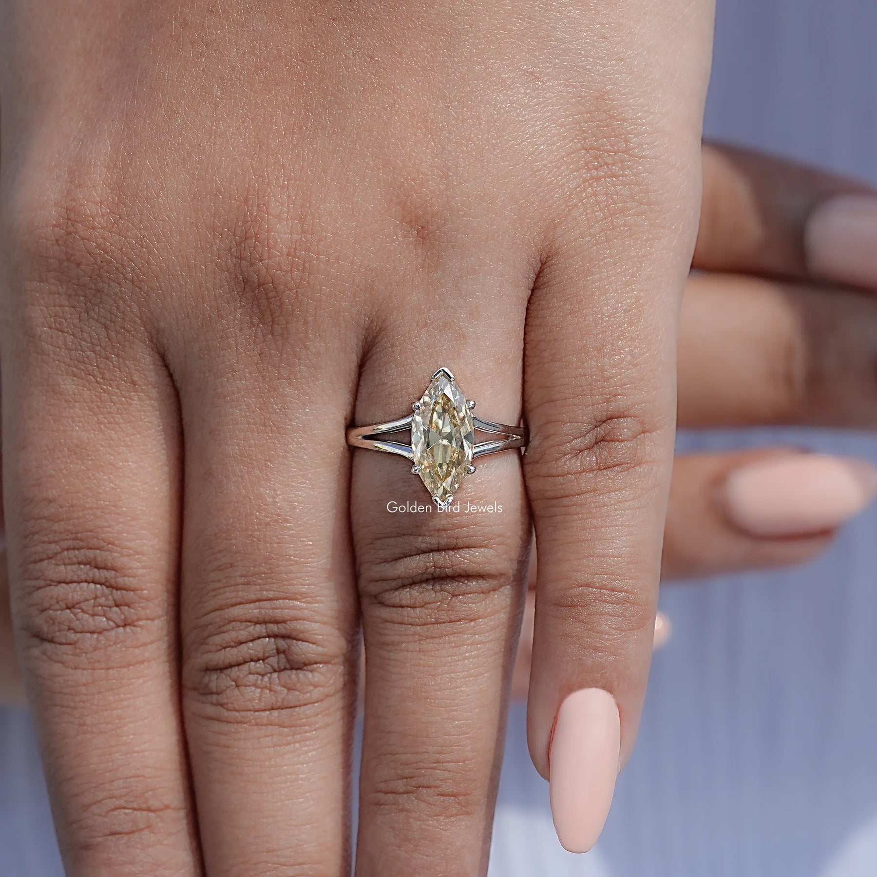 Old Mine Marquise Shaped Moissanite Solitaire Ring