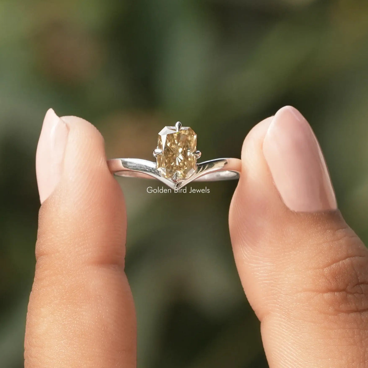 Yellow Radiant Moissanite Sideway Solitaire Ring