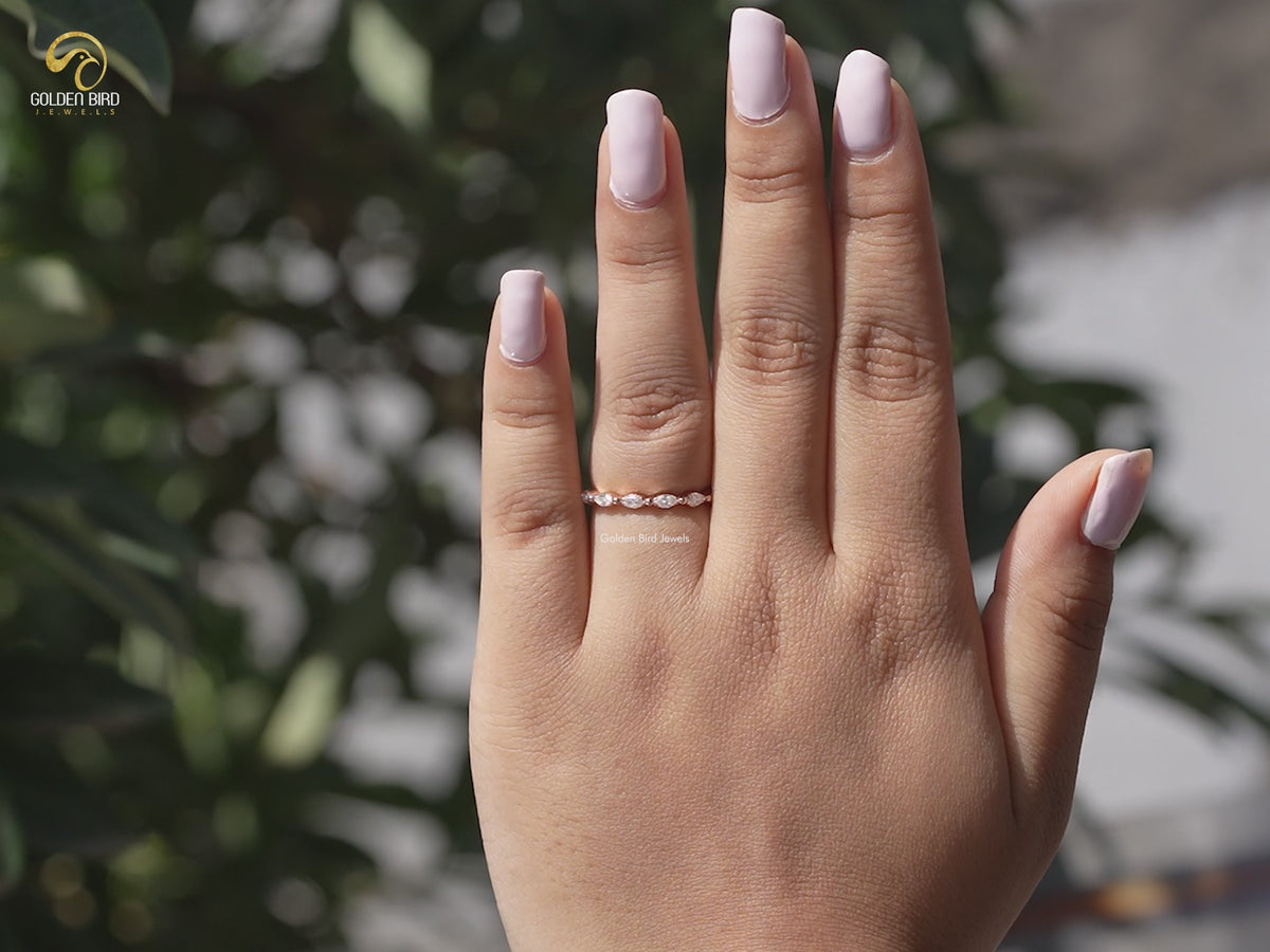 Marquise Cut Moissanite Half Eternity Dainty Wedding Band