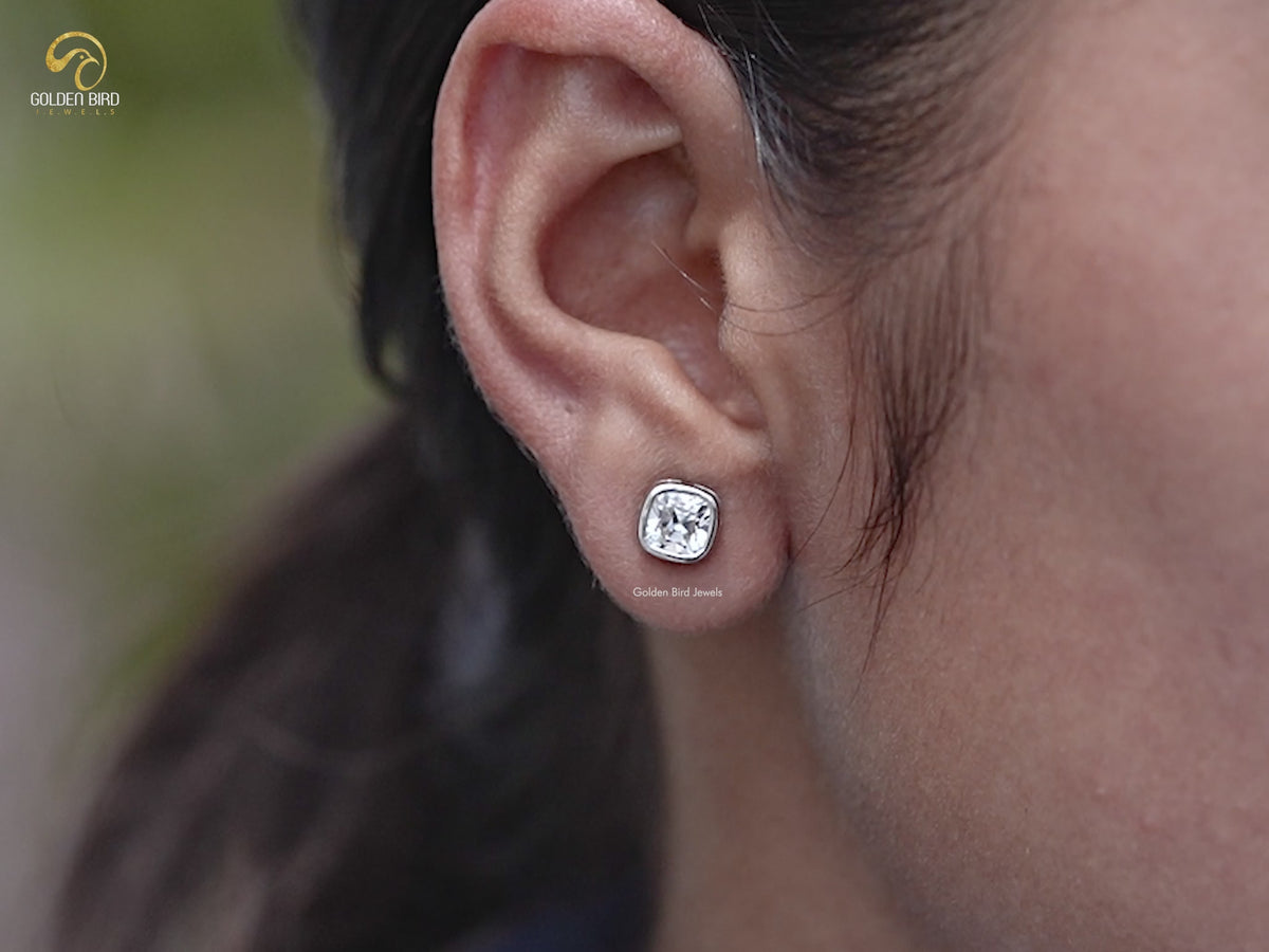 Square Old Mine Cushion Lab Diamond Stud Earrings
