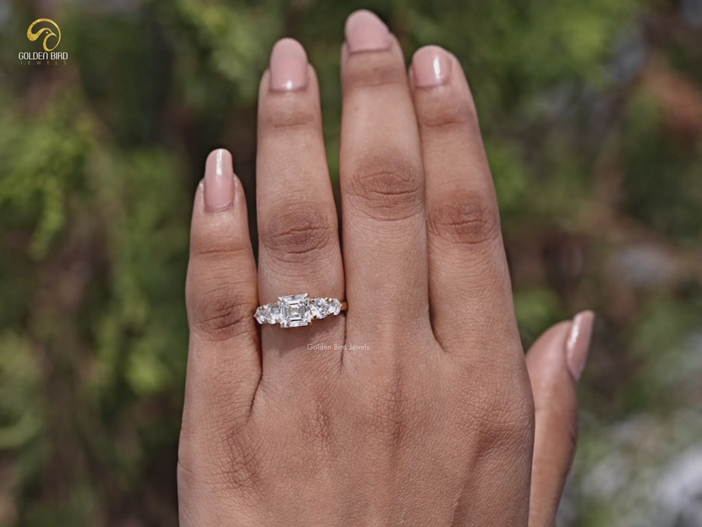 You tube Video Of Asscher Cut Lab Grown Diamond Five Stone Ring 
