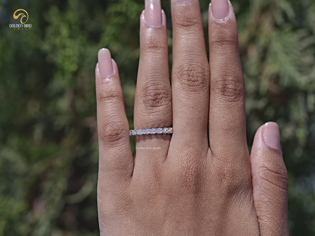 Baguette Cut Moissanite Half Eternity Wedding Band