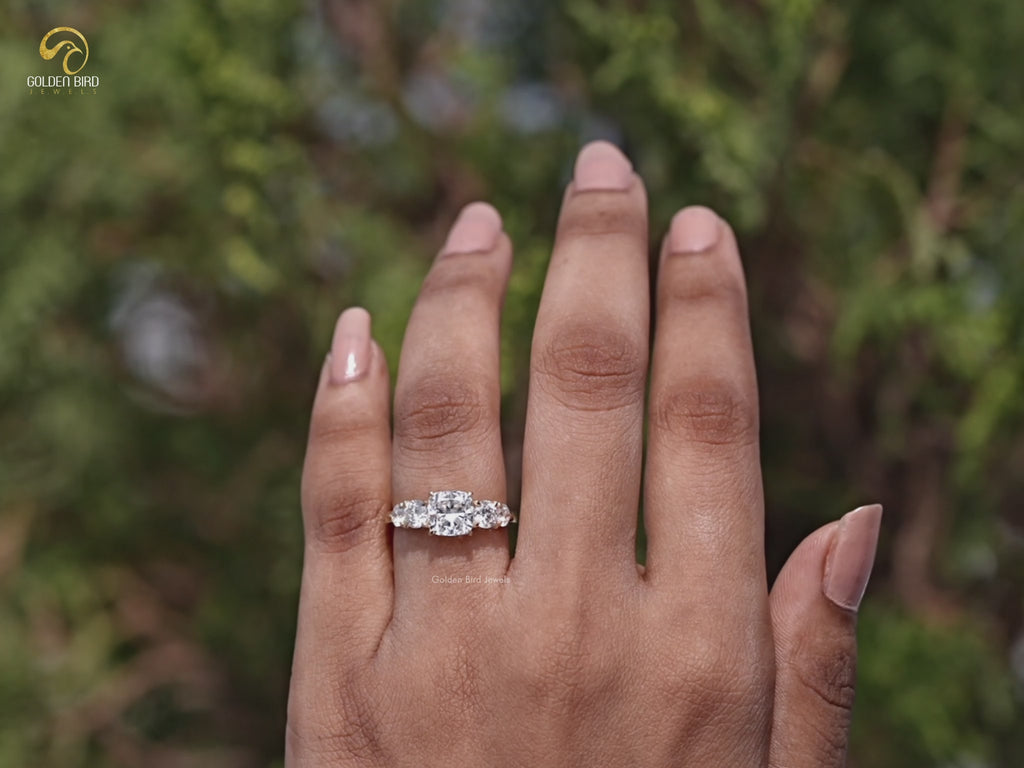 You tube Video Of Cushion Cut Lab Diamond Five Stone Ring 